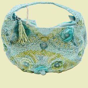 Viral Pastel Blue & Green Beaded Bag Handcrafted In India NEW with tags